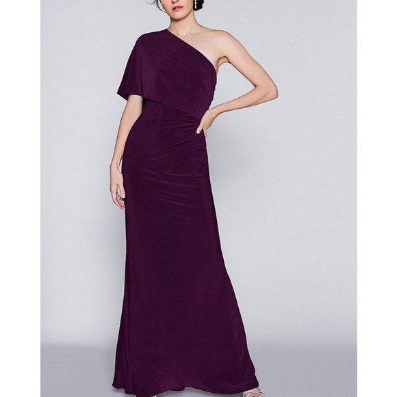 Adrianna Papell Collection wine burgandy one shoulder velvet gown new size 6